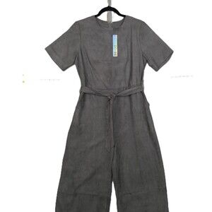 DO + BE Gray Suede Jumpsuit Capri Length Soft Tie Waist